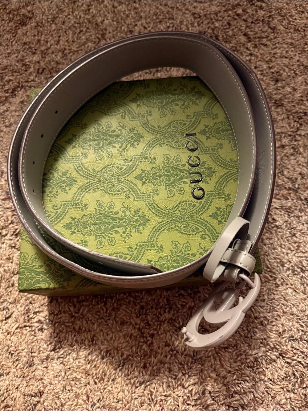 Gray  Interlocking GG  Gucci Buckle Leather Belt - Picture 2 of 7